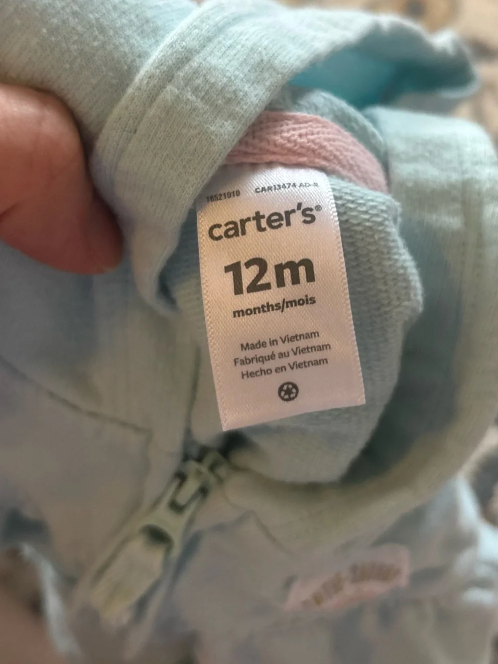 Carter's Mint Blue Hooded Zip Jacket with Pink Dinosaur